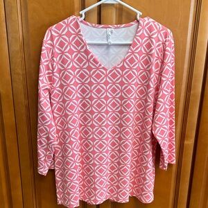 Lulu-B XL V-Neck 3/4 Sleeve Pink/White Top